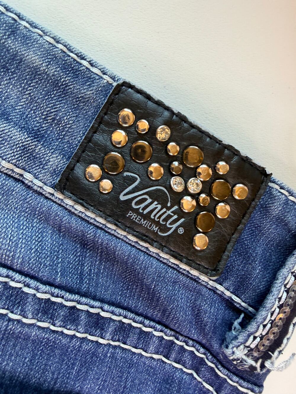 Vanity Premium Collection Women's Skinny Jeans Size 28x32 Dark Blue Wash Sequin